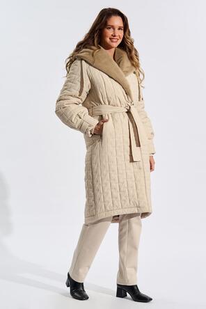 Пальто зимнее с капюшоном от D'imma Fashion цвет бежевый, вид 1