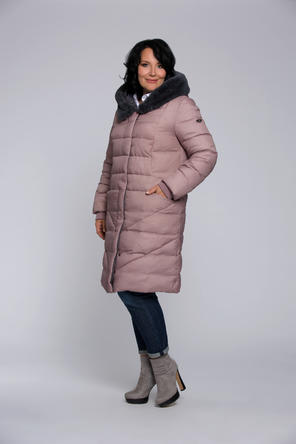 Зимнее пальто с капюшоном DIMMA артикул 1927 цвет серо-розовый