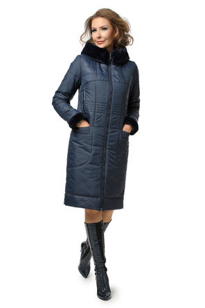 Зимнее стеганное пальто DW-20408, цвет темно синий vid 1