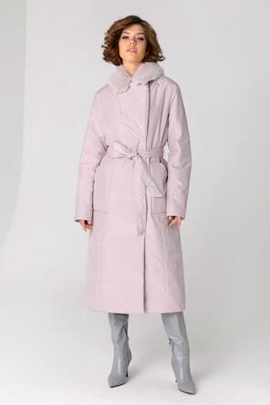 Пальто с эко-мехом DW-23303, цвет серо-розовый, фото 5