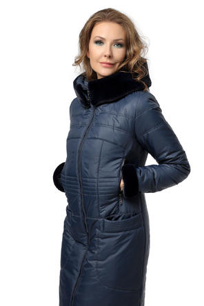 Зимнее стеганное пальто DW-20408, цвет темно синий vid 3