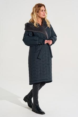 Пальто зимнее с капюшоном от D'imma Fashion цвет темный серо-синий, вид 2
