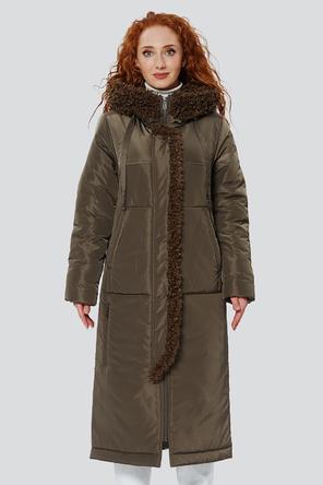 Пальто с капюшоном и мехом Макарена от Димма, цвет хаки, вид 3