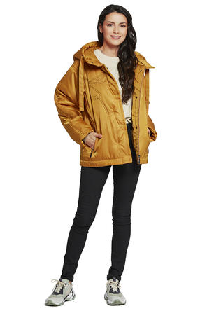 Зимняя куртка женская с капюшоном Димма артикул 2117 цвет горчичный, вид 2
