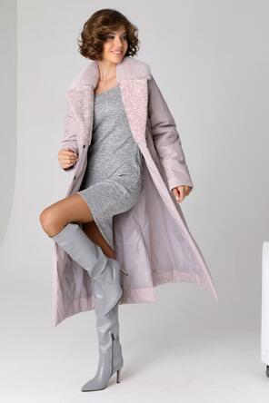 Пальто с эко-мехом DW-23303, цвет серо-розовый, фото 4