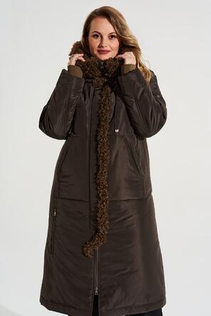 Зимнее пальто с капюшоном Макарена артикул 2400 цвет коричневый, фото 5