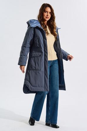 Зимнее пальто с капюшоном Димма артикул 2418 цвет джинсовый, вид 5