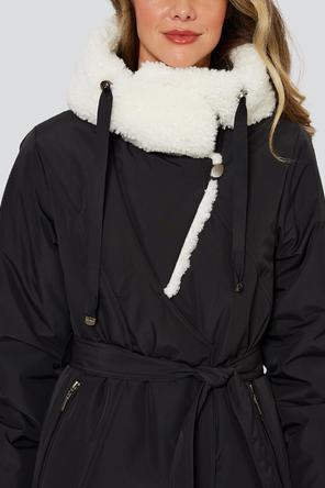 Зимнее пальто с капюшоном Доменика Димма артикул 2308 цвет черный фото 08