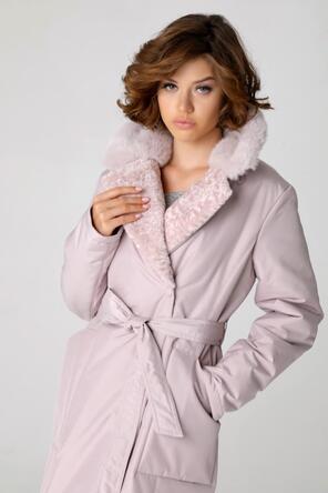 Пальто с эко-мехом DW-23303, цвет серо-розовый, фото 3