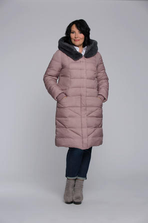 Зимнее пальто с капюшоном DIMMA артикул 1927 цвет серо-розовый