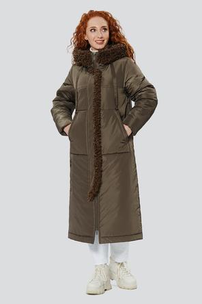 Пальто с капюшоном и мехом Макарена от Димма, цвет хаки, вид 1