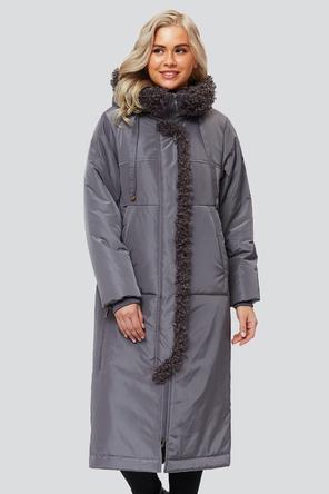 Пальто с капюшоном и мехом Макарена от Димма, цвет серо-фиолетовый, вид 3