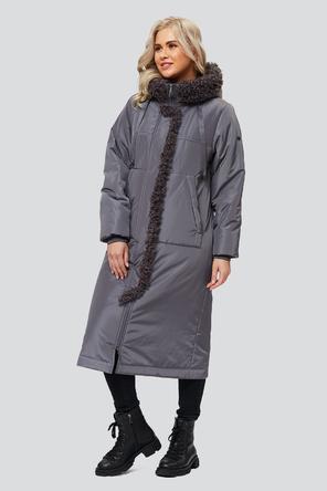 Пальто с капюшоном и мехом Макарена от Димма, цвет серо-фиолетовый, вид 1