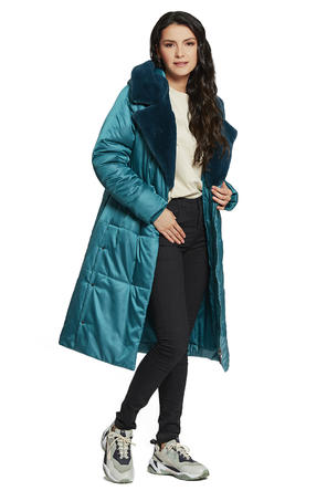 Зимнее пальто с капюшоном Димма арт 2110 цвет бирюзовый, фото 3