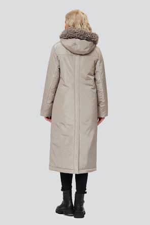 Пальто с капюшоном и мехом Макарена от Димма, цвет серо-бежевый, вид 2