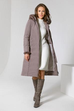 Зимнее женское пальто с капюшоном DW-22410, цвет серо-коричневый, фото 4