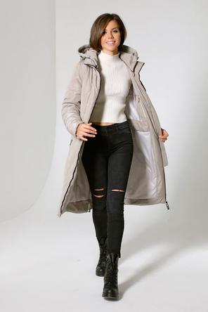 Зимнее пальто с капюшоном DW-22407, серо-бежевого цвета, сторона 4