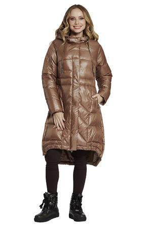 Зимнее пальто с капюшоном Димма артикул 2126 цвет темно бежевый vid 1