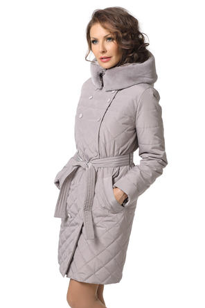 Зимнее стеганное пальто Катрин, цвет серо бежевый