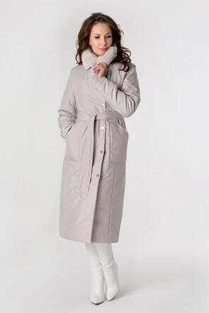 Пальто с эко-мехом DW-23303, цвет светло-серый, фото 4