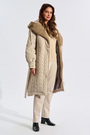 Пальто зимнее с капюшоном от D'imma Fashion цвет бежевый, вид 3