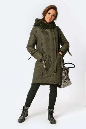 Зимнее пальто с мехом DW-21410, цвет темно-хаки, вид 2