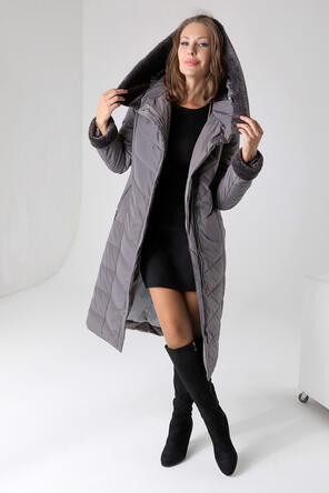 Зимнее стеганое пальто DW-21407, цвет темно серый foto 3