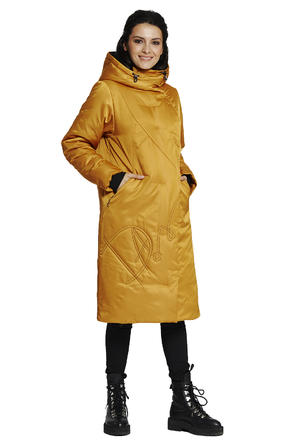 Зимнее пальто с капюшоном Димма артикул 2118 цвет горчичный фото 1