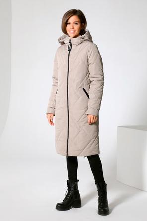 Зимнее пальто с капюшоном DW-22407, серо-бежевого цвета, сторона 1