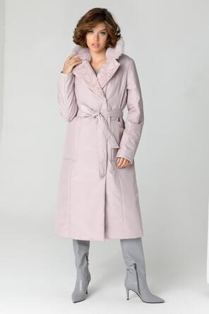 Пальто с эко-мехом DW-23303, цвет серо-розовый, фото 1