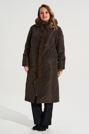 Зимнее пальто с капюшоном Макарена артикул 2400 цвет коричневый, фото 1