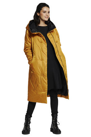 Зимнее пальто с капюшоном Димма артикул 2118 цвет горчичный фото 2