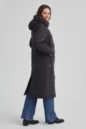 Зимнее пальто с капюшоном Макарена артикул 2400 цвет серо-фиолетовый, фото 2