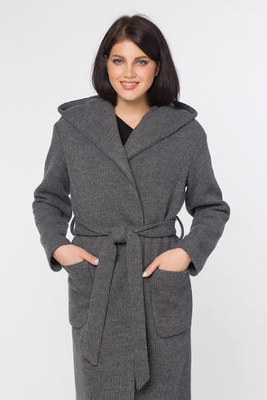 Трикотажное пальто с капюшоном артикул VLL-0618  цвет серый