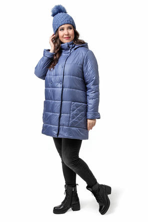 Зимняя женская куртка с отстегивающимся капюшоном, цвет светло синий
