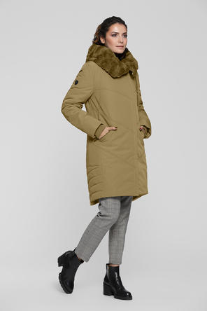 Зимнее пальто с капюшоном Димма артикул 1904 цвет горчичный